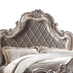 Ornate Classic Carved Upholstered Bed Frame White Silver Finish