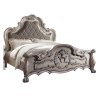Ornate Classic Carved Upholstered Bed Frame White Silver Finish
