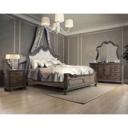 Classic Ornate Tufted Upholstered Wooden Bed Frame