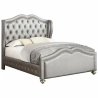 Elegant Silver Upholstered Tufted Nailhead Trim Wingback Queen Bed