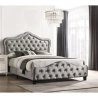 Elegant Silver Upholstered Tufted Nailhead Trim Wingback Queen Bed