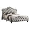 Elegant Silver Upholstered Tufted Nailhead Trim Wingback Queen Bed