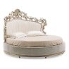 Luxury Round Bed with Ornate Carved Headboard and Upholstery