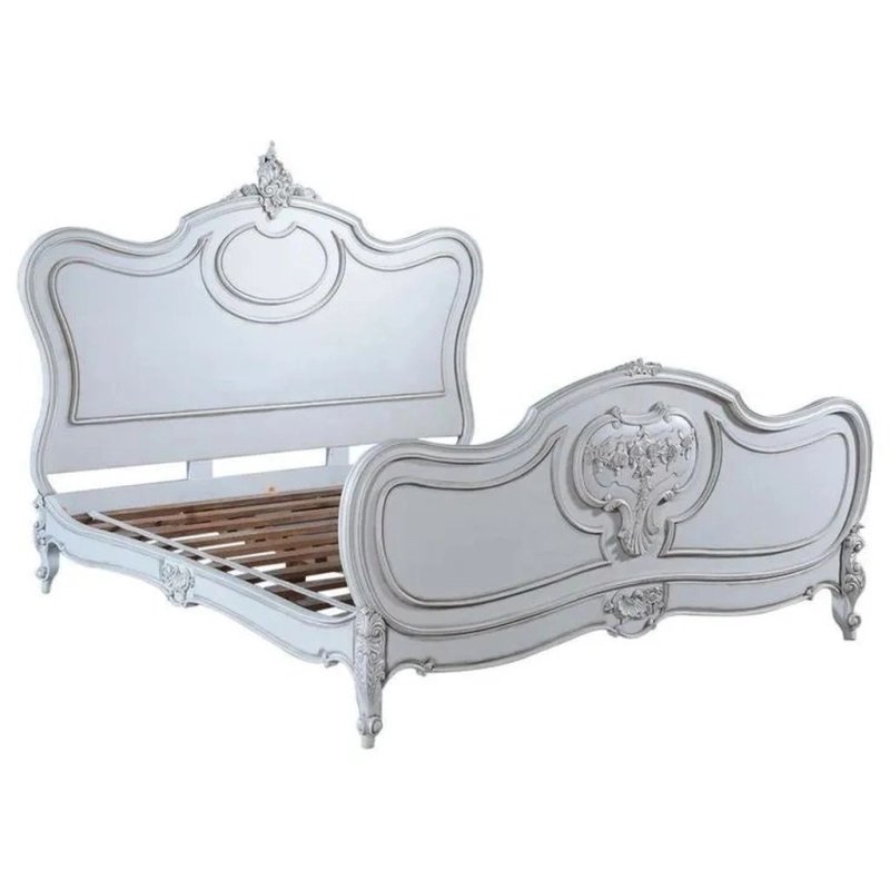 Handcrafted White Wood Classic Baroque Bed Frame Handcrafted White Wood Classic Baroque Bed Frame