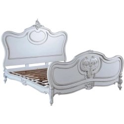 Handcrafted White Wood Classic Baroque Bed Frame