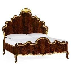 Luxury Classic Baroque Style Wood Bed with Gold Accents