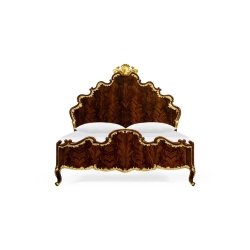 Luxury Classic Baroque Style Wood Bed with Gold Accents
