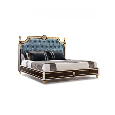 Luxury Classic Tufted Upholstered Bed with Gold Accents