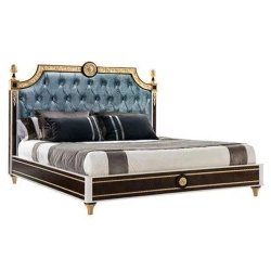 Luxury Classic Tufted Upholstered Bed with Gold Accents