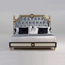 Luxury Classic Tufted Upholstered Bed with Gold Accents
