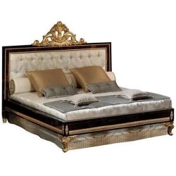Luxury Ornate Classic Wooden Bed with Tufted Headboard