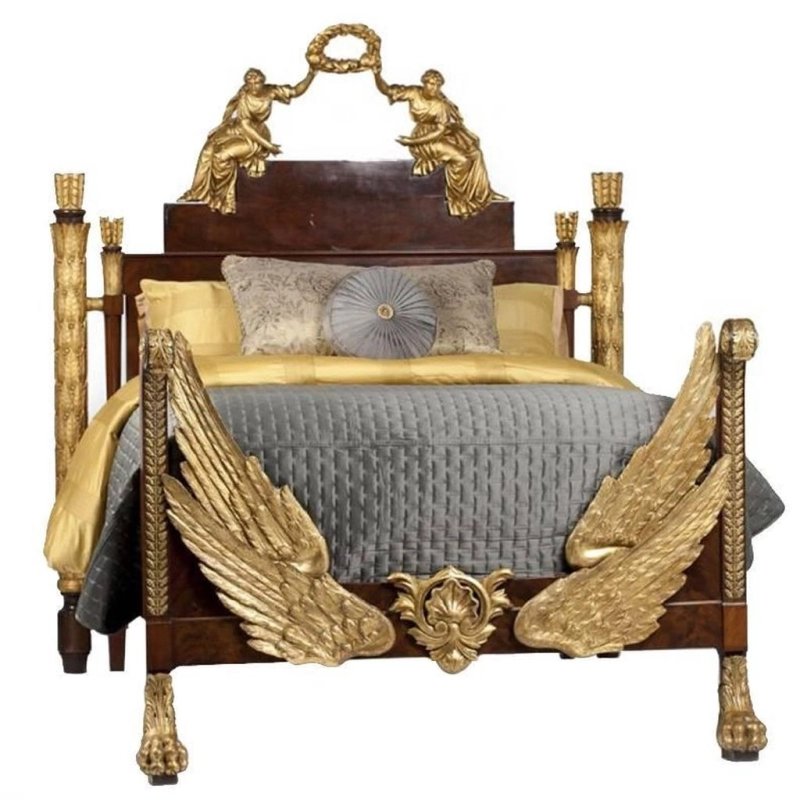 Luxury Ornate Classical Bed with Gilded Accents and Sculptures Luxury Ornate Classical Bed with Gilded Accents and Sculptures