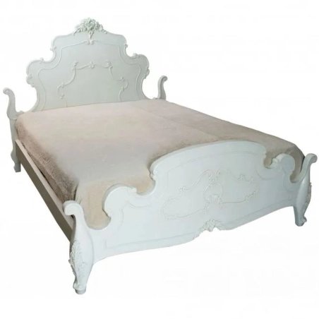 Classic White Carved Wooden Bed Frame French Rococo Style