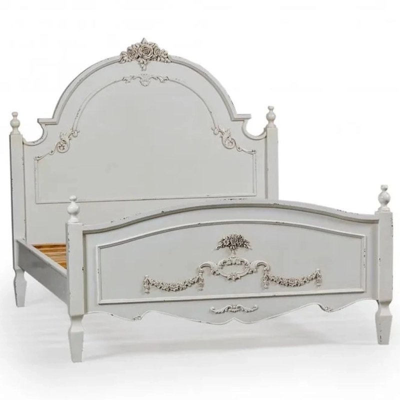 Elegant Carved Wooden Bed Frame with Distressed Finish