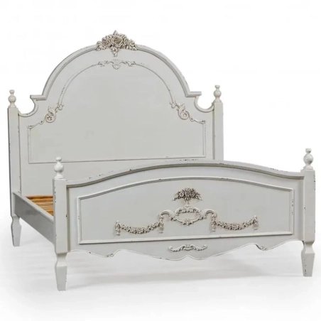 Elegant Carved Wooden Bed Frame with Distressed Finish