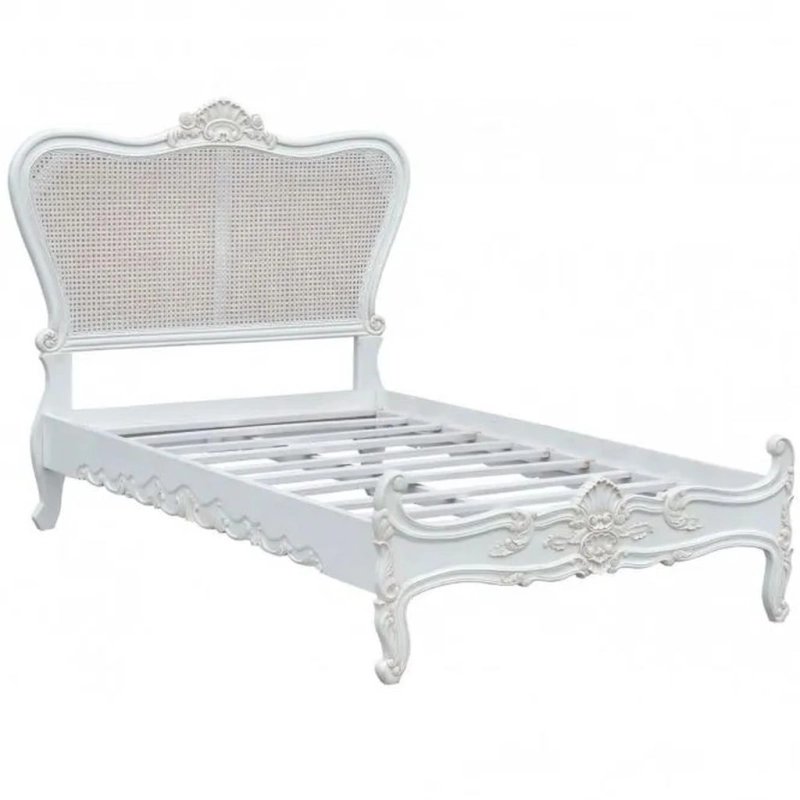 Elegant White French Provincial Rattan Bed Frame Handcrafted Wood Single Size Elegant White French Provincial Rattan Bed Frame Handcrafted Wood Single Size