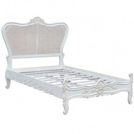 Elegant White French Provincial Rattan Bed Frame Handcrafted Wood Single Size