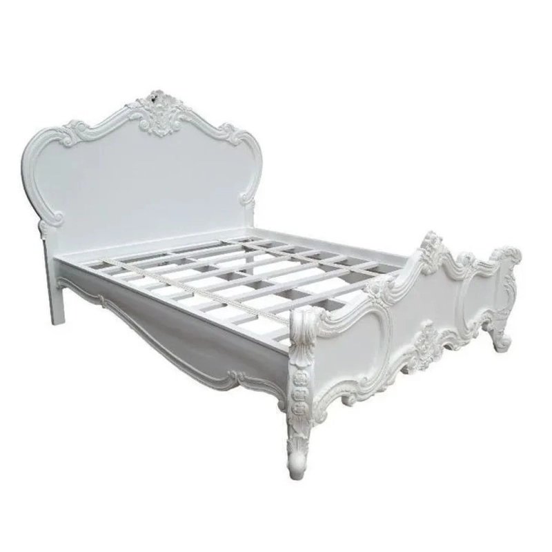 Elegant White Classic Carved Wooden Bed Frame Elegant White Classic Carved Wooden Bed Frame
