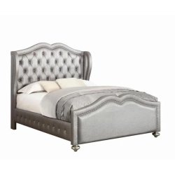 Elegant Upholstered Wingback Tufted Bed with Nailhead Trim