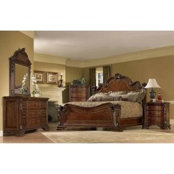 Luxury Carved Wood King Bed with Ornate Headboard and Footboard