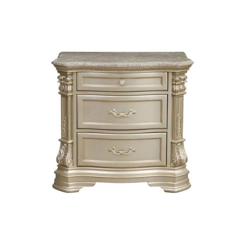 Ornate Classic Carved Wood Nightstand with Marble Top Ornate Classic Carved Wood Nightstand with Marble Top