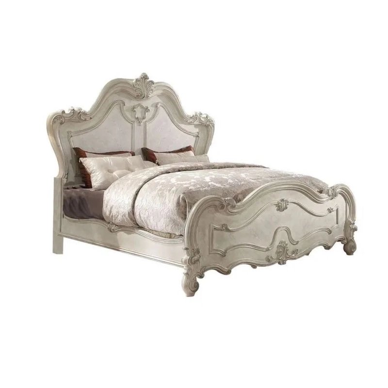 Elegant Classic Carved Wood Bed Frame Antique White Finish Elegant Classic Carved Wood Bed Frame Antique White Finish
