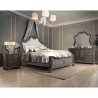 Elegant Tufted Upholstered Panel Bed with Carved Wood Frame