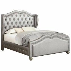 Glamorous Silver Tufted Upholstered Bed with Stud Accents