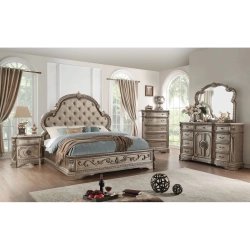 Elegant Champagne Upholstered Tufted Headboard Bed Frame