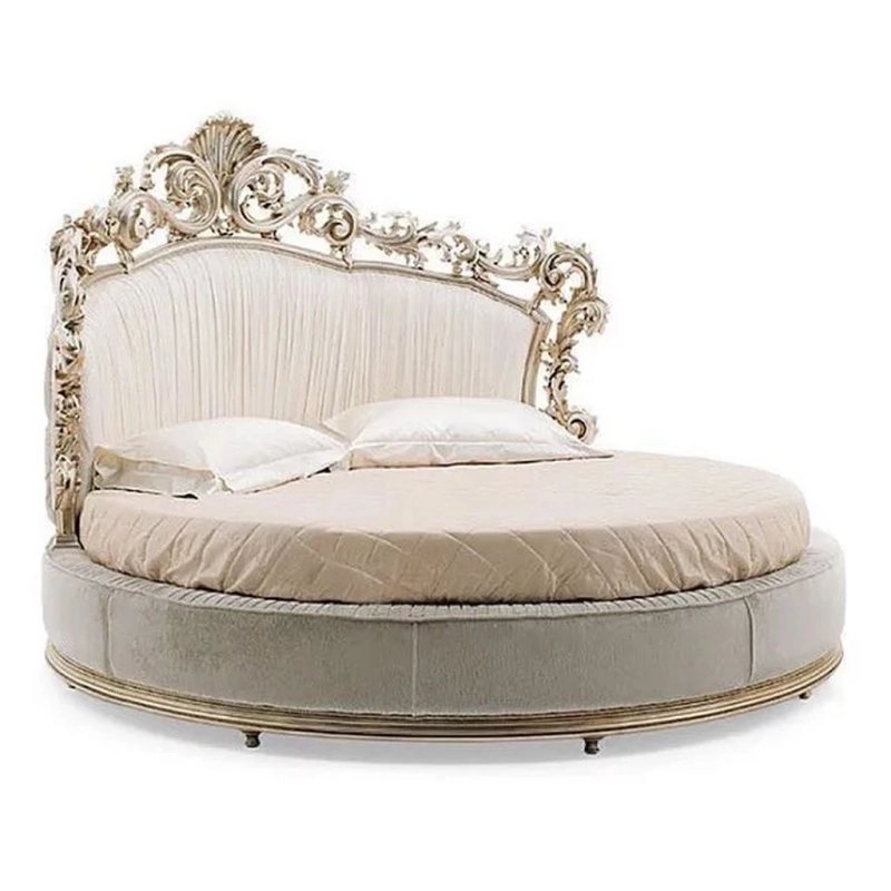 Luxury Classic Round Bed with Ornate Carved Headboard Luxury Classic Round Bed with Ornate Carved Headboard
