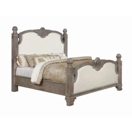 Classic Traditional Wooden Bed Frame with Upholstered Headboard and Footboard