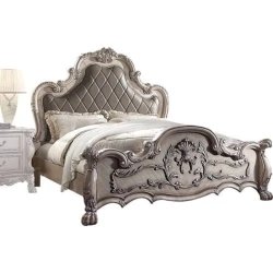 Classic European Luxury Upholstered Carved Bed Frame