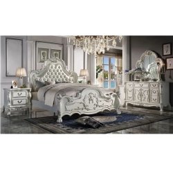 Classic European Luxury Upholstered Carved Bed Frame