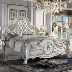 Classic European Luxury Upholstered Carved Bed Frame