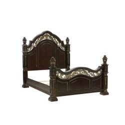 Luxury Ornate Dark Wood Bed Frame with Gold Accents