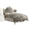 Luxury Classic Silver Tufted Upholstered Bed with Ornate Wood Frame
