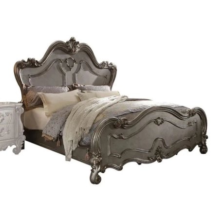 Luxury Classic Ornate Wood Bed Frame Silver Finish
