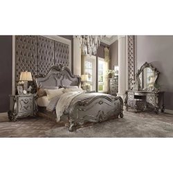 Luxury Classic Ornate Wood Bed Frame Silver Finish