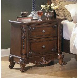 Ornate Carved Wood Bedside Nightstand with Drawers