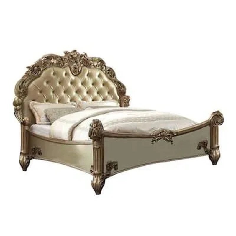 Luxury Gold Carved Upholstered Tufted Bed Frame Classic Style Luxury Gold Carved Upholstered Tufted Bed Frame Classic Style