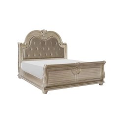 Elegant Classic Champagne Finish Tufted Upholstered Bed Frame