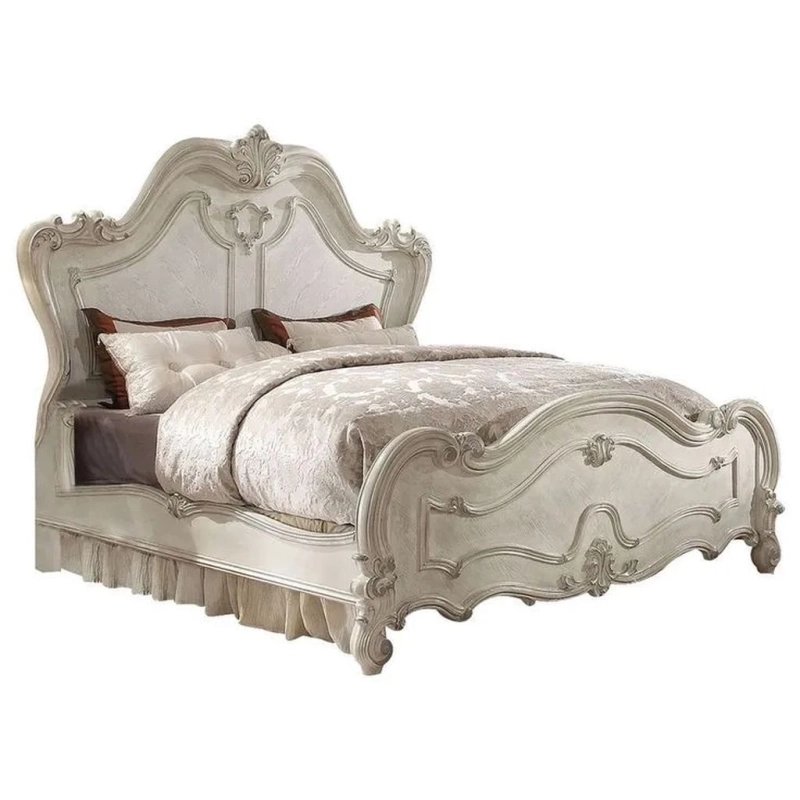 Luxury Classic Ornate Wood Bed Frame Antique White Finish