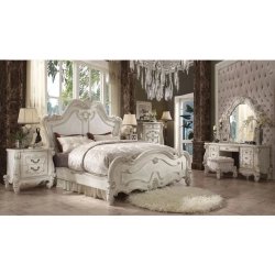 Luxury Classic Ornate Wood Bed Frame Antique White Finish