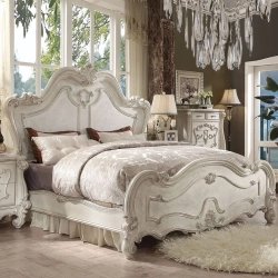 Luxury Classic Ornate Wood Bed Frame Antique White Finish