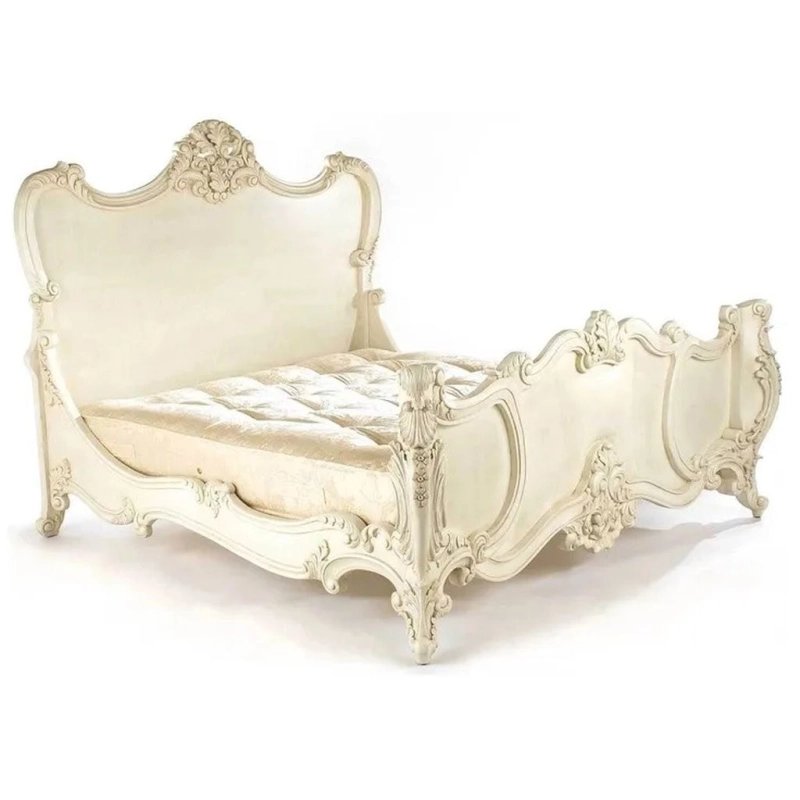 Ornate Handcrafted Classic Carved Wood Bed Frame Luxury Cream Ornate Handcrafted Classic Carved Wood Bed Frame Luxury Cream