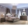 Elegant Classic Carved Wooden Bed with Upholstered Headboard