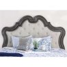 Elegant Classic Carved Wooden Bed with Upholstered Headboard
