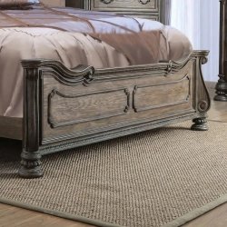 Elegant Classic Carved Wooden Bed with Upholstered Headboard