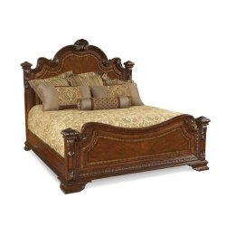 Classic Carved Wooden King Size Bed with Ornate Headboard and Footboard