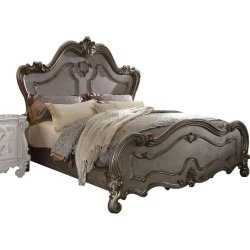 Hand-Carved Baroque Classic Double Bed with Ornate Silver Finish